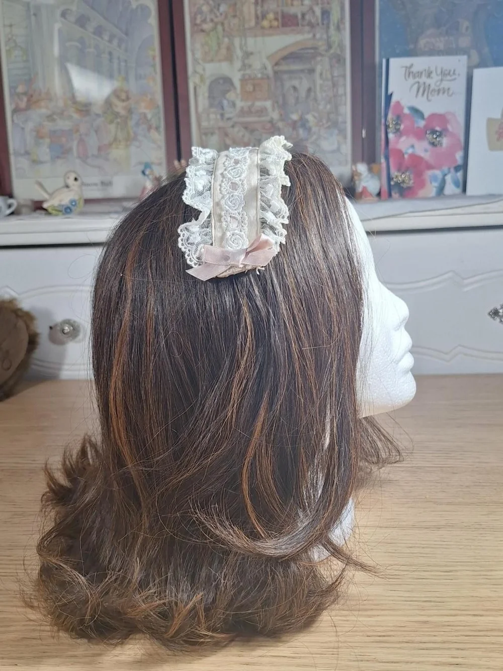 🎀 Innocent World Pink Ribbon Lace Headdress with Combs | Classic Lolita 🌸 Des